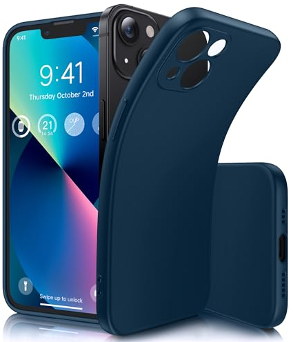 Flyzoo Cover in Silicone TPU Compatibile con iPhone 13, Custodia Ultra Sottile Morbido Soft Protettiva con Protezione per Fotocamera e Proteggi Schermo, Case Antipolvere con Microfibra, 6.1‘’ Blu…