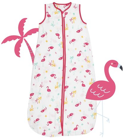 schlummersack Kinder Schlafsack Sommer 150 cm dünn Bambus-Musselin Flamingo | Sommerschlafsack 0.5 Tog 0 5 Tog Baby Schlafsack Sommer | Schlafsack Baby Sommer ungefüttert