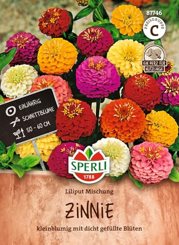 Sperli Zinniensamen Liliput Mischung 87746, Blumensaat | Kleinblumige, Einjährige Zinnie, Wuchshöhe 50-60 cm, für Beete, Balkon und als Schnittblume, gefüllte Blüten