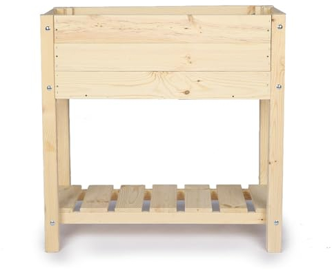 Zestri Hochbeet mit Ablage Natur | Comfort 78x40x78 cm aus Kiefernholz inkl. Pflanzfolie | Garten Terrasse Balkon | rechteckig Blumenkasten Kräuterbeet Frühbeet