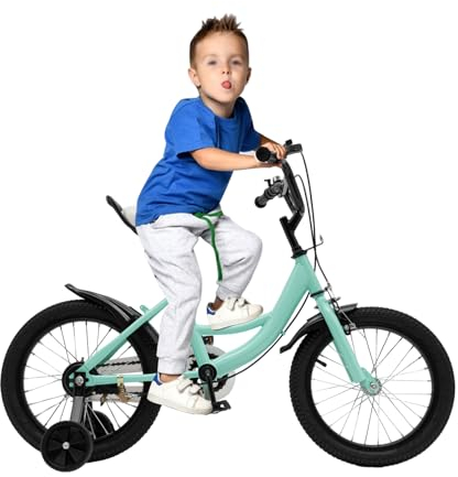 CUMELLIIR Kinderfahrrad 16 Zoll, Kinderfahrrad mit Stützrädern ab 4 Jahre, Kinderfahrrad 16 Zoll Mädchen Jungen Höhenverstellbar, Kinderfahrrad für 4-8 Jahre, Grün