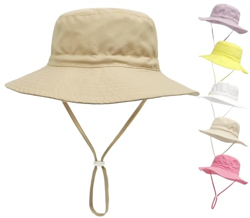 QIYIENDIAN Baby Sonnenhut breite Krempe Strandhüte Eimer Hut für Säugling Kleinkind und Kinder UPF 50+(Khaki,0-12 Months)