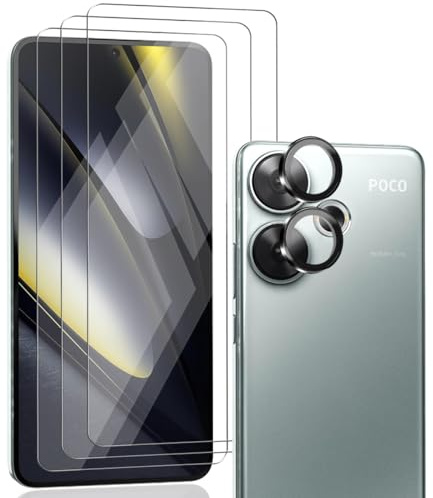 Zerrshoo Protector Pantalla para Xiaomi Poco F6, Cristal Vidrio Templado 3 Piezas con Protector Lente Cámara 1 Piezas, Dureza 9H Anti-Arañazos, Amigable para Funda, HD Clara Película Protectora