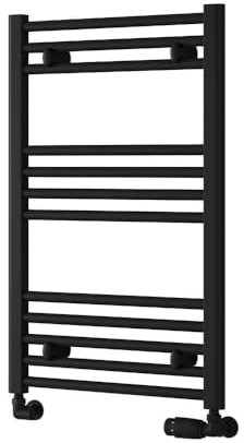 Zamuna Premium Flat Heated Towel Radiator Rail, Central Heating Ladder Rad, Steel Towel Warmer - Black (600mm x 400mm)