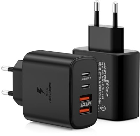 2-Pack Chargeur USB C, 40W Chargeur Rapide 4-Port Prise USBC Bloc Multi Secteur Prise pour iPhone 15 14 13 12 11 Pro Max SE XS XR, iPad, Samsung,USB C Rapide Adaptateur Type C Secteur Alimentation