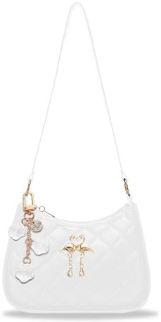 FOSDICK Umhängetasche Handtasche Damen Klein, Retro Achsel Tasche mit Schlüsselanhänger, Crossbody Bag Schultertasche Weiß, Handtasche Klein, Shoulder Handtaschen für Frauen Täglich Lässige