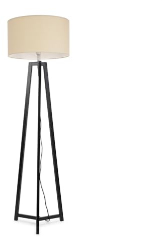 ValueLights | Black Wood Tripod Floor Lamp with Cream Fabric Drum Lampshade Living Room Light | Floor Lamps, Home Décor & Improvement Essential | Included LED Bulb