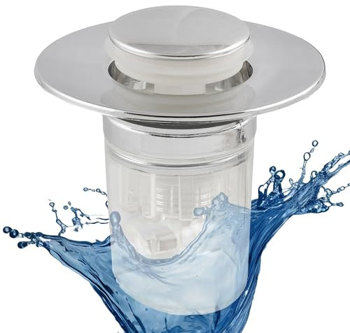 Jem Milano - Tappo Lavandino Bagno Click Clack Universale - Tappo Scarico 32-42mm in Acciaio, Antiodore, con 2 Guarnizioni