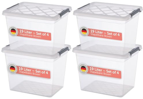 Blumtal Aufbewahrungsbox mit Deckel 19L aus Kunststoff - Aufbewahrungsboxen 37x28,5x26,5 cm - Boxen Aufbewahrung aus 100% Neumaterial mit Verschlussclips - Boxen mit Deckel Aufbewahrung 4er Set