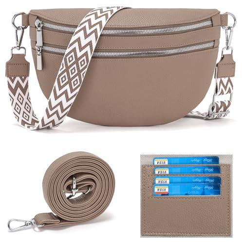 LANXINGLUO Bauchtasche Damen groß umhängetasche Damen Gross Handtasche Damen Mit Kreditkartenfach und 2 Schultergurten Crossbody Bag Damen Khaki