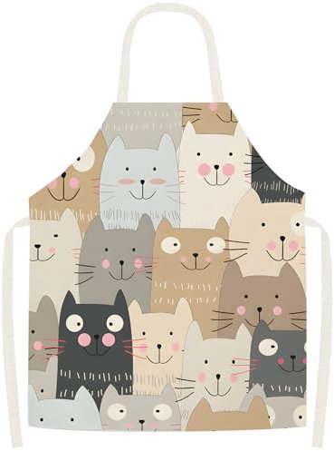 Novstuf Kochschürze Cartoon schwarz weiße Katze Muster Schürzen Verstellbare Karikatur Schürze aus Leinen Wasserdicht Küchenschürze für Damen und Herren Latzschürze für Haus,Restaurant 1 (Stil 7)