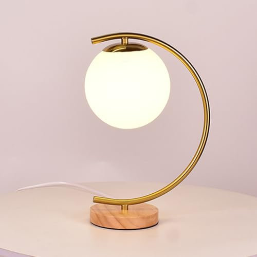Jadssox Lampe de table globe en verre lampe de bureau en bois nordique lampe de chevet moderne lampes de table de chevet de bureau en verre blanc E27 luminaire de tâche pour salon chambre bureau lectu