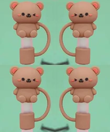 4 Pcs Teddy Bear Straw Cover for Stanley 40&30 Oz Cup, 10mm Silicone Straw Covers Cap for Stanley Cup Accessories, Straw Cap Stopper for Reusable Straws Tip Lids, Cute Straw Topper for Tumblers
