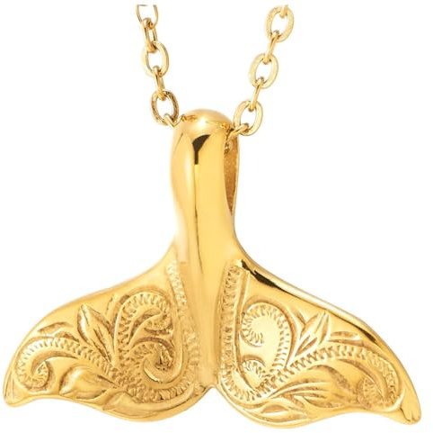 COOLSTEELANDBEYOND Uomo Donna Colore Oro Acciaio Balena Delfini Coda Ciondolo Collana con Filigrana Turbine Modelli, Corda Catena 51CM