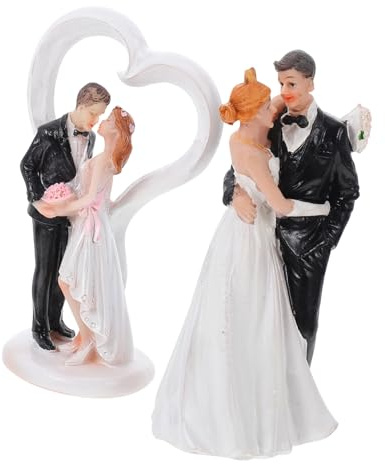 MAGICLULU Kunstharz Hochzeitstortenfigur 2 Stück Brautpaar | Europäischer Stil, Weiße Herzform, Stabile Flache Unterseite, für Hochzeitstorte oder Schreibtisch
