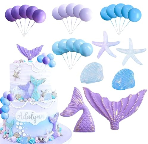 Toyhood 26Pcs Mermaid Theme Cake Decorations, Mermaid Ball Cake Topper, Ocean Party Mermaid Seashell Tail Sea Star Birthday Decorations, for Birthday Baby Shower Wedding Party