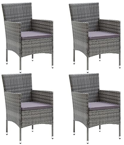 Emmtore 4X Garten Essstuhl Gartenstuhl Gartensessel Stuhl Sessel Stuhlset Rattanstühle Stühle Gartenmöbel Balkonstuhl Poly Rattan,Grau