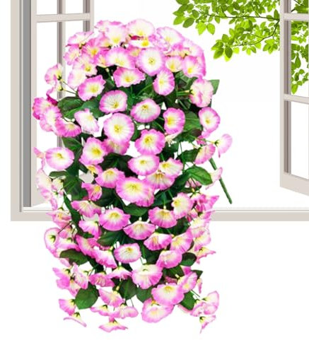 Hemousy Faux Morning Glory Flowers Outdoor - Artificial Flower Vines - Realistic Plants for Patio Door Front Wall Gazebo Balconies Courtyard Porch Spring Fall