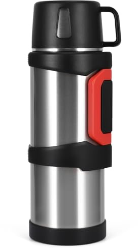 Vacuum Flask for Hot Drink 2L Vacuum Insulated Bottle, Large Capacity Thermos Flask, Insulated Large Coffee Flask, Double Layer Stainless Steel Water Bottle with Strap Rope &Double-Layer Tea Filter