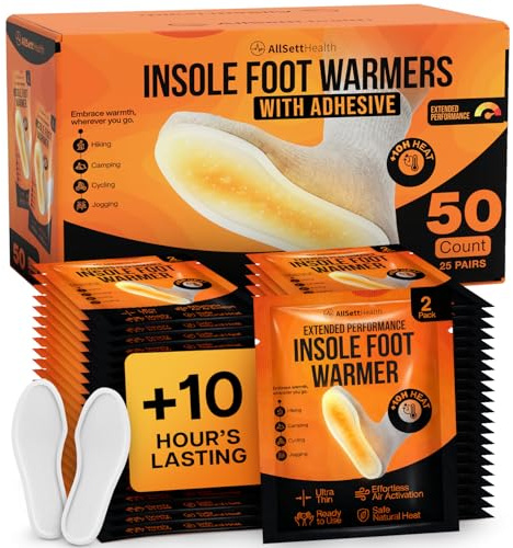 Insole Foot Warmers for Feet – 25 Pairs (50 Warmers) | 10+ Hour Air-Activated Foot Warmers Disposable | TSA Approved Insole Warmers for Boots & Shoes | Thin Adhesive Feet Warmers for Outdoor Use