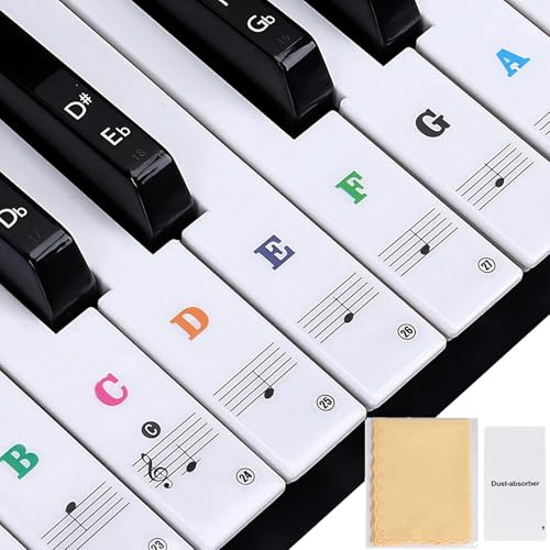 Piano Keyboard Stickers,54/61/88 Keys,Universal Self-Adhesive Piano Keyboard Stickers Set,Music Electronic Identification Note Transparent Removable Color Letter Labels for Beginners