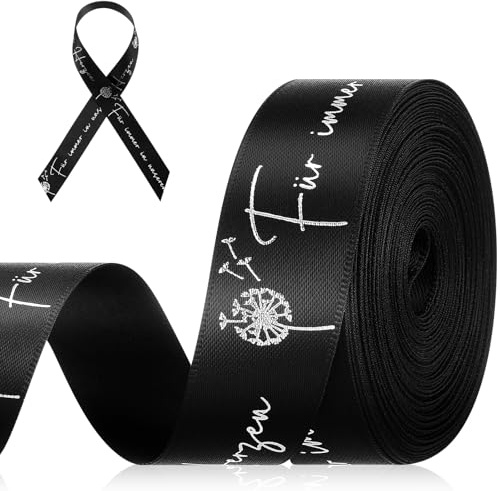 20 mm x 9 m Trauerschleife mit Text für Immer in Unseren Herzen Trauerband | Trauerschleife für Bilderrahmen, Gestecke, Verpacken von Trauergeschenken, Auto, Verpackungsfotorahmen, Trauerkranz, Schwarz