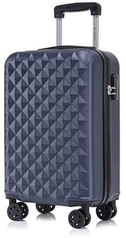 YONSLY Koffer Suitcase M Dunkelblau, Trolley Reisekoffer, Kabinenkoffer Rollkoffer Handgepäck mit 4 Rollen 360°, Hartschalenreisekoffer, Zahlenschloss, Weicher Gummigriff