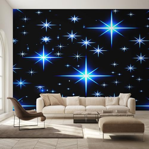 Blue Star Wallpaper for Living Room, Celestial Night Sky Wall Mural, Non-Woven Photo Wallpaper for Bedroom, Home Decor Wall Paper 350 x 256 cm (W x H) Y&W36