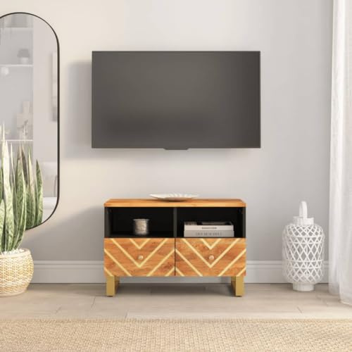 Lumanois Mobile Porta TV Marrone e Nero 70x33,5x46 cm in Legno di Mango,Mobili,Mobili TV,18.35kg-356784