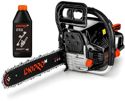 Motosierra de Gasolina Dnipro-M DSG-45HE 45cc, con Aceite 2T Incluido | Motor de 2000W, espada de 40 cm │ Arranque Easy Start con bomba de cebado │ Freno de cadena de respuesta rápida