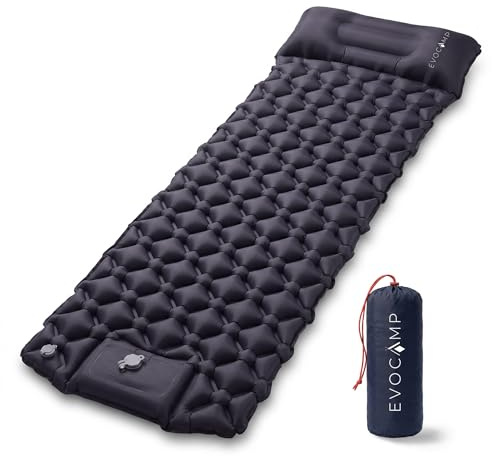 EVOCAMP Isomatte selbstaufblasend Ultraleicht, Camping Matratze, 195x60, mit integrierter Fußpumpe und Kissen, Luftmatratze Camping, mit kleinem Packmaß, Outdoor Schlafmatte, bis 150 kg, dunkelblau