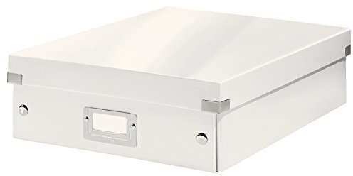 Leitz Click & Store Aufbewahrungsbox mit Deckel Mittel-Groß, Box mit Trennwänden für Zubehör im Büro oder Utensilien im Haushalt, Transportbox aus 85 % recycelter Premium-Hartpappe, Weiß, 60580001
