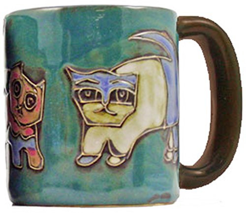 Mara Stoneware Mug - Cats - Green - 16 oz