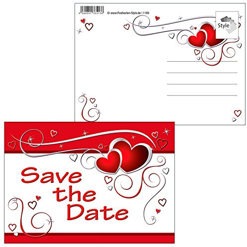 25 Postkarten rote Herzen Save the date für den Hochzeitstermin 1169