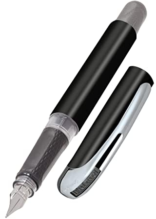 Ergonomic fountain pen for school/college - ONLINE College Black - solid medium nib, soft grip part, for standard ink cartridges, refillable, ideal for beginners/pupils/students