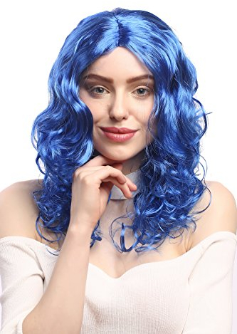 WIG ME UP - XR-010-PC3 Perücke Damen Karneval Fasching lang Volumen Locken lockig Mittelscheitel Blau 50 cm