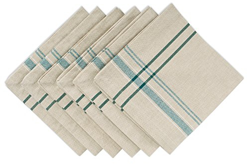DII French Stripe, Tisch-Servietten-Set, Bauernhaus-Stil, 50,8 x 50,8 cm, Taupe/Grün, 6 Stück