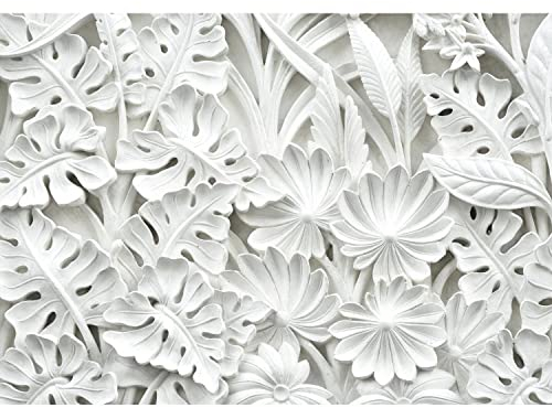 Runa Art Fototapete 3D Blumen Steinwand 352 x 250 cm Vlies Tapeten XXL Moderne Wandtapete Wohnzimmer Schlafzimmer Weiss 9146011a
