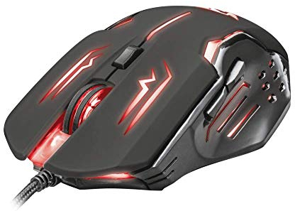 Trust Gaming, Alámbrico, GXT 108 Rava - Ratón Gaming con iluminación, Color Negro