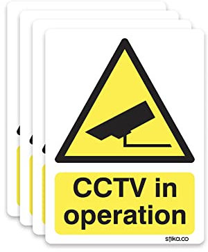 stika.co Pack of 4 CCTV In Operation Stickers – 5 x 7cm Static Cling Window Vinyl - CCTV Stickers for Cars, Vans, Doors, Windows, Security Camera Surveillance Systems