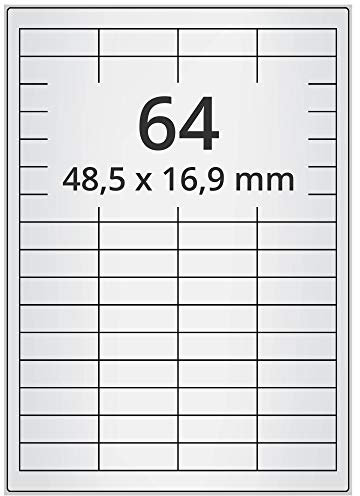 Wetterfeste Folienetiketten auf A4 Bogen, silber - 48,5 x 16,9 mm - 6.400 Polyester Etiketten auf 100 Blatt, selbstklebende PET Etiketten, matt, Typenschild-Aufkleber