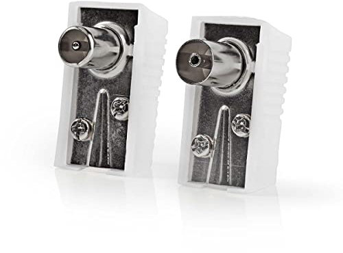 Nedis IEC Coax Connector, Angled Design for Mounting on Cable to Assemble Coax Cable, Maximum Space Efficiency, White, 2 Pcs