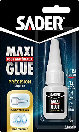 Sader Colle de Réparation Maxiglue Précision Liquide - Prise Instantanée - Tous Matériaux - Transparente -Flacon 5 g