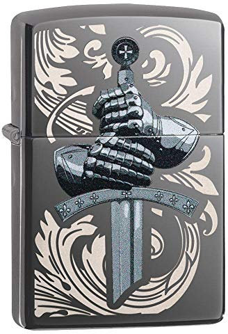 ZIPPO – Sturmfeuerzeug, Knight Gloves, Color Image/Laser Engraved, Black Ice, nachfüllbar, in hochwertiger Geschenkbox