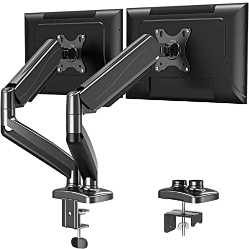 ELIVED Dual Monitor Arm Adjustable, Gas Spring Ergonomic PC Monitor Stand for Most 13-32 Inch Screens with VESA 75x75/100x100, with C-Clamp and Grommet Base, EV005
