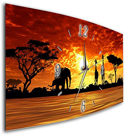 BM Funk Quarz Wanduhr Funkwanduhr Funkwanduhren Funkuhr Funkuhren kein Ticken lautlos geräuschlos leise modern ohne Tickgeräusche groÃŸ XXL Wohnzimmer Küche Afrika Wildnis Elefanten 7094-1a