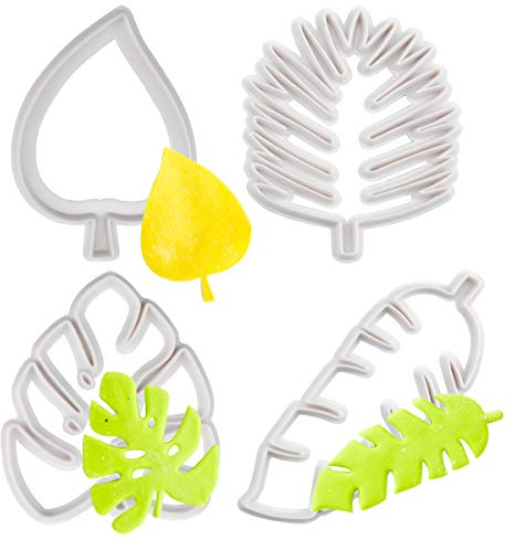 Jinlaili 4 Stück Blätter Ausstechformen Set, Tropische Blatt Keksformen von Verschiedenen Forme, Kunststoff Kuchen Dekorationsform für DIY Keks Fondant Cupcake, Weiß