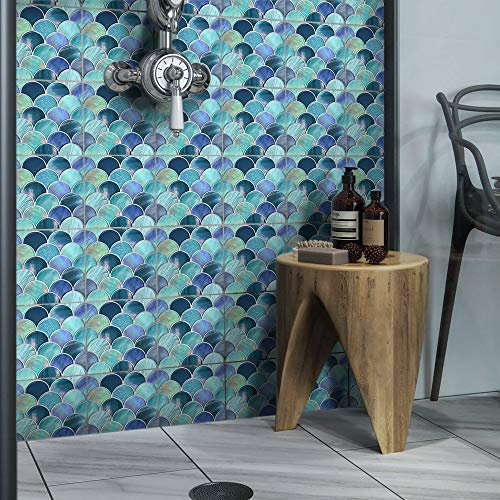 Hiser Wall Tile Stickers 10pcs for Kitchen Bathroom, DIY Square Decals Retro Moroccan Style Self-Adhesive Sticker Living Room Home Decor (Fish scales,15x15cm)