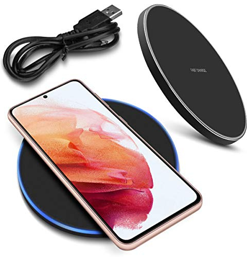 QI Wireless Kabellos Ladestation kompatibel mit Samsung Galaxy S25 S24 S23 S22 S21 Plus Ultra FE 5G Ladematte Charger Induktives Universal Schnellladegerät, Farben:Schwarz