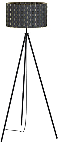 EGLO Stehlampe Marasales, 1 flammige Stehleuchte, Standleuchte aus Textil und Metall in Schwarz, Messing, Wohnzimmerlampe, Lampe mit Tritt-Schalter, E27